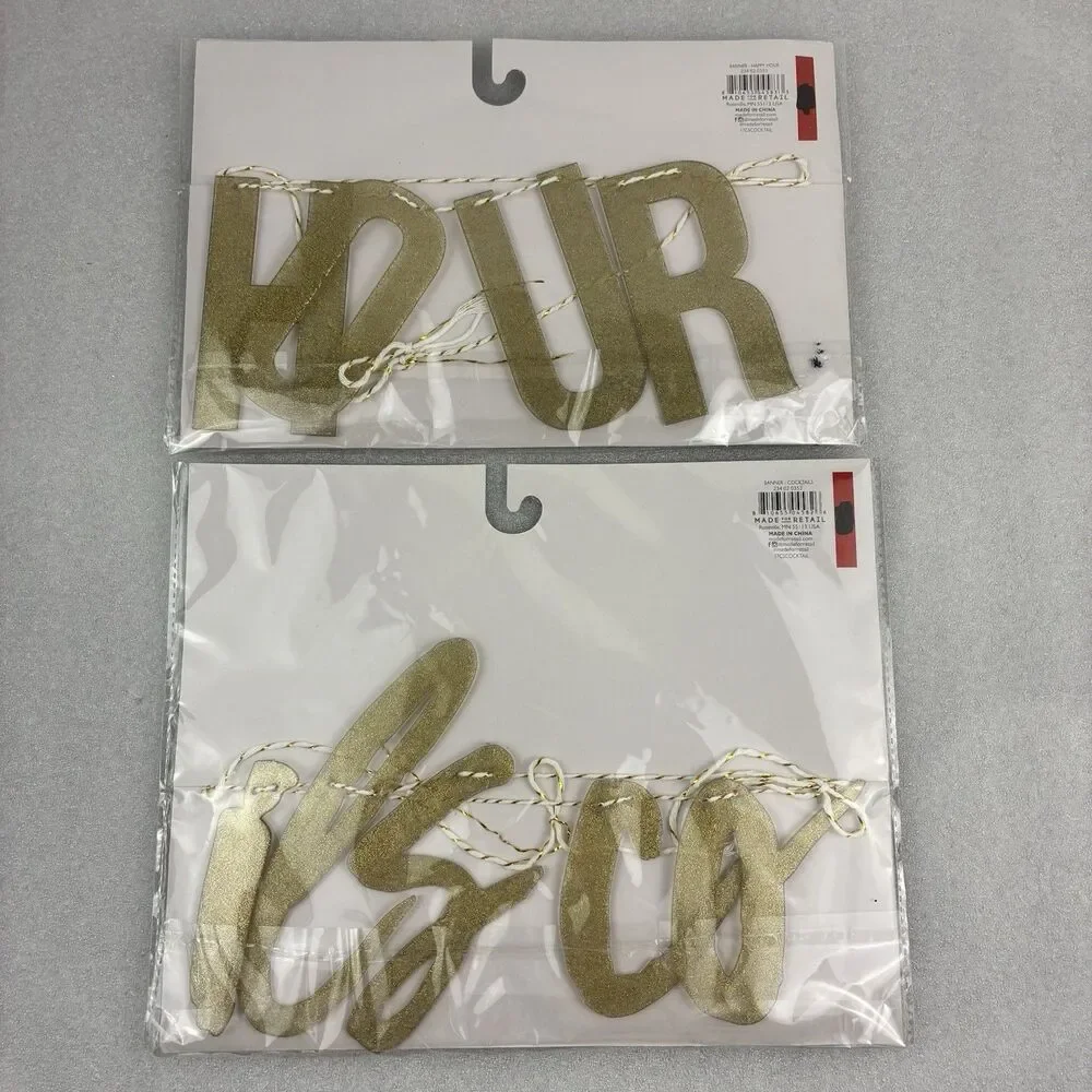 Target Happy Hour & cocktails Plastic Gold Sparkle Banners on String 60